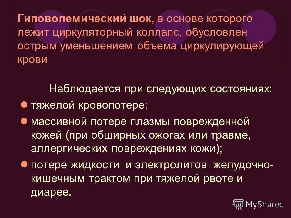 Гиповолемический шок тест