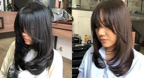 прическа лесенка на длинные волосы с челкой