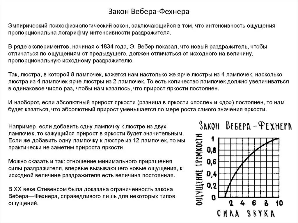 Интенсивность ощущения пропорциональна логарифму интенсивности раздражителя