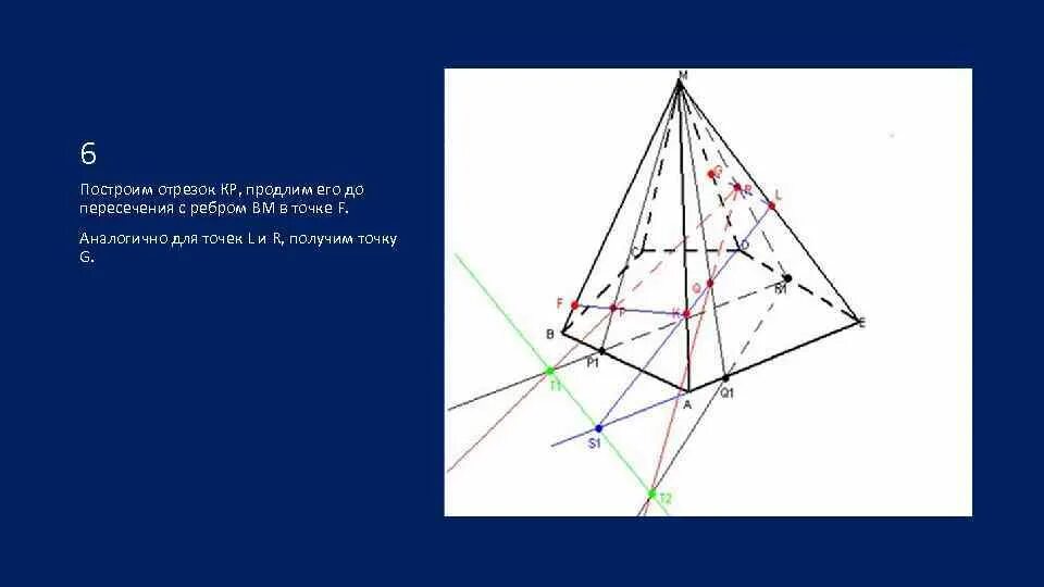 Три сечения пирамиды. Сечение пятиугольной пирамиды по трем точкам. Сечение пирамиды по 3 точкам лежащим на разных гранях. Сечение пирамиды по 5 точкам. Построение сечений пирамиды по трем точкам.