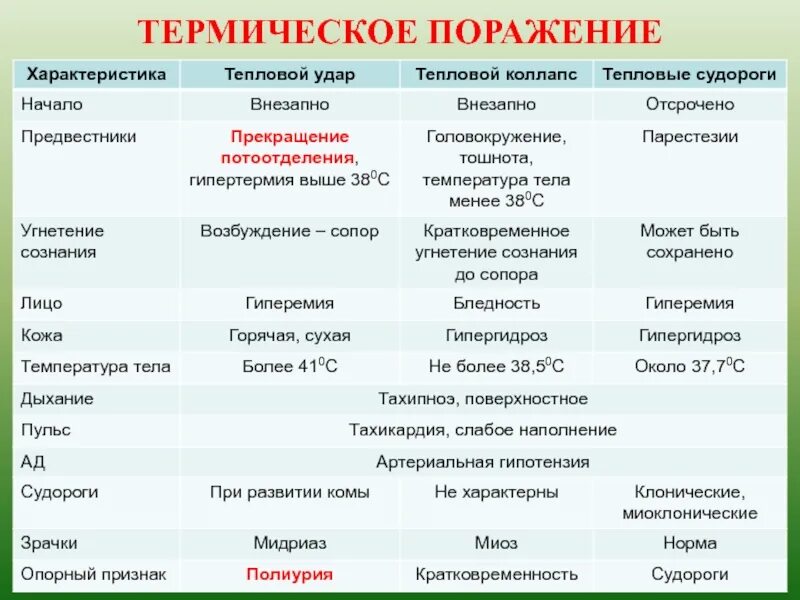 Признаки термического воздействия