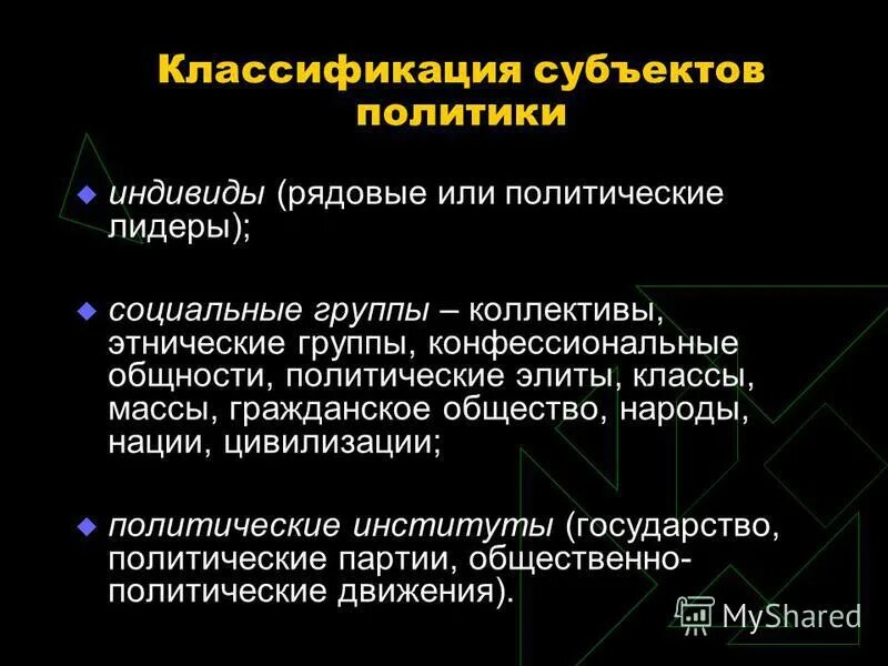 Субъектов политики относящихся к политической элите