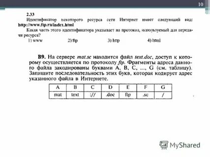 Запишите фрагменты адреса соответствующие следующим частям