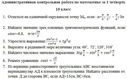 Административные контрольные 1 полугодие