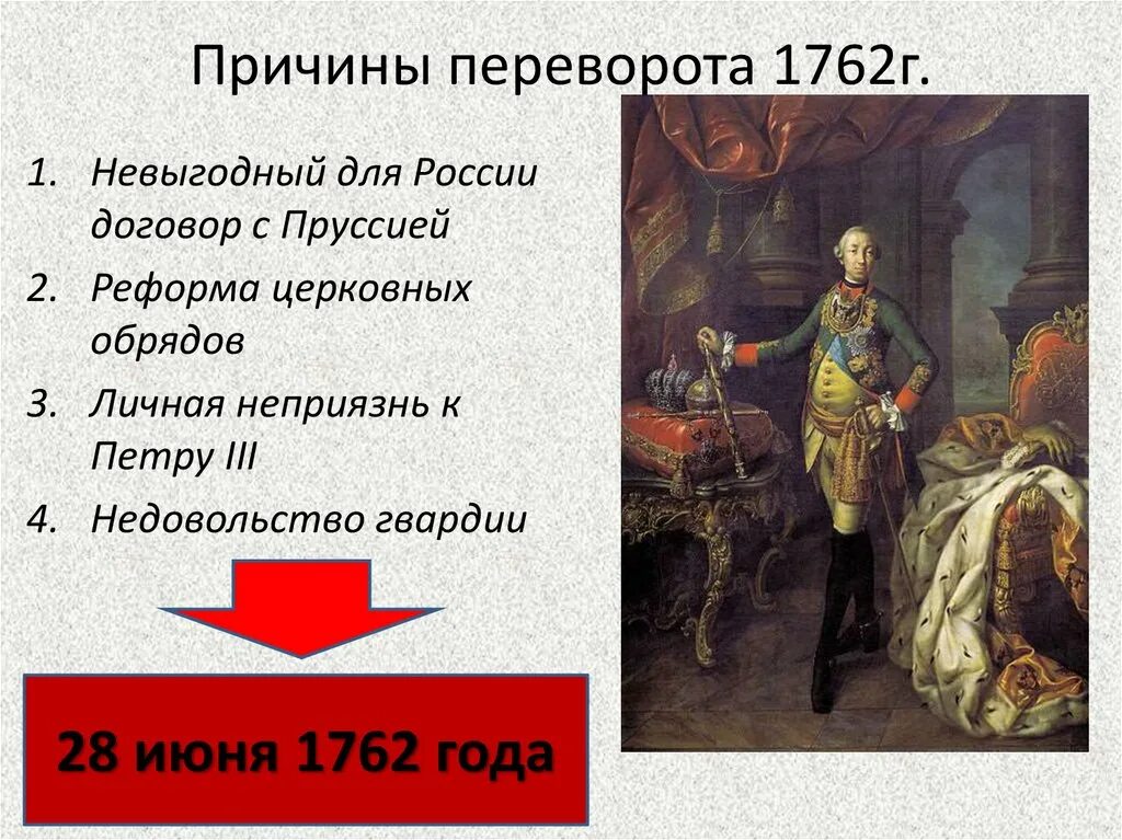 Причины недовольства яковом первым. Свержение Петра 3 1762. Правление Петра 3 и переворот 1762. Переворот 28 июня 1762 года Екатерины 2.