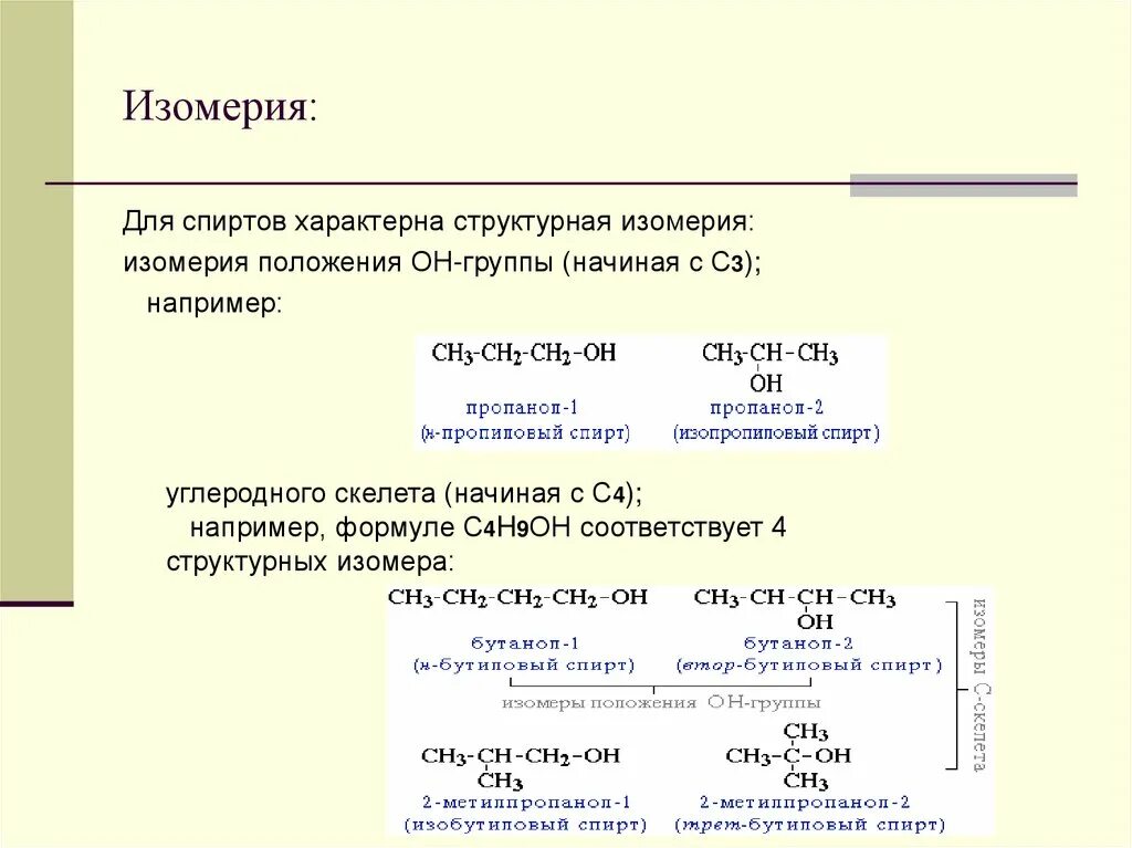 Изомерия положения гидроксильной группы в спиртах. Изомерия характерная для спиртов. Изомерия и номенклатура спиртов. Типы изомерии спиртов