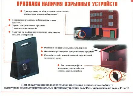 Основные признаки наличия взрывных устройств ответ