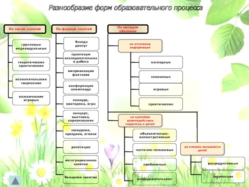 Типы и методы занятий. Формы образовательного процесса. организационные формы учебного процесса. формы организации образовательного процесса. формы занятий по педагогической.