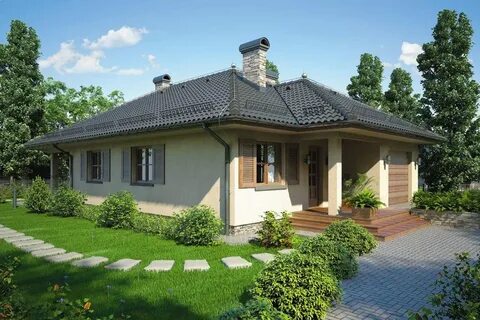 Фасады одноэтажных домов с террасой