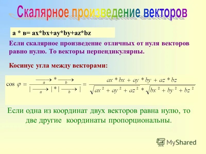 Формула векторов с косинусом