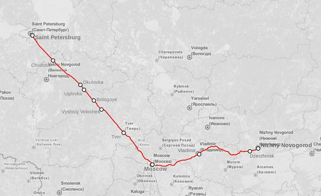 Карта поездов санкт петербург москва