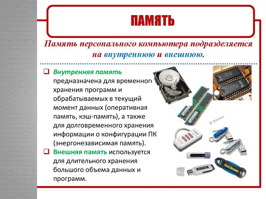 Данные и память использование памяти. Внутренняя память ПК.внешняя память ПК.. Внутренняя память ПК схема. Внутренняя и внешняя память компьютера. Память ПК внутренняя и внешняя.