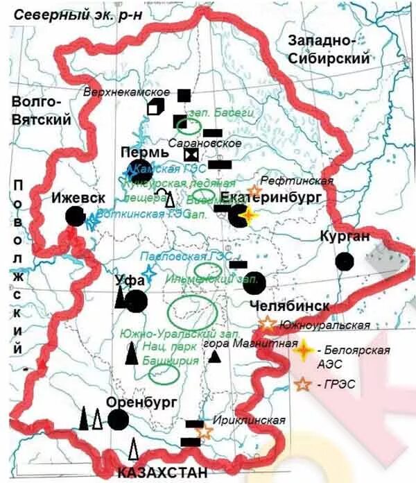 Атлас челябинск екатеринбург. Урал на карте России с полезными ископаемыми. Карта полезных ископаемых Уральского района. Полезные ископаемые Уральского района на карте. Полезные ископаемые Уральского экономического района на карте.