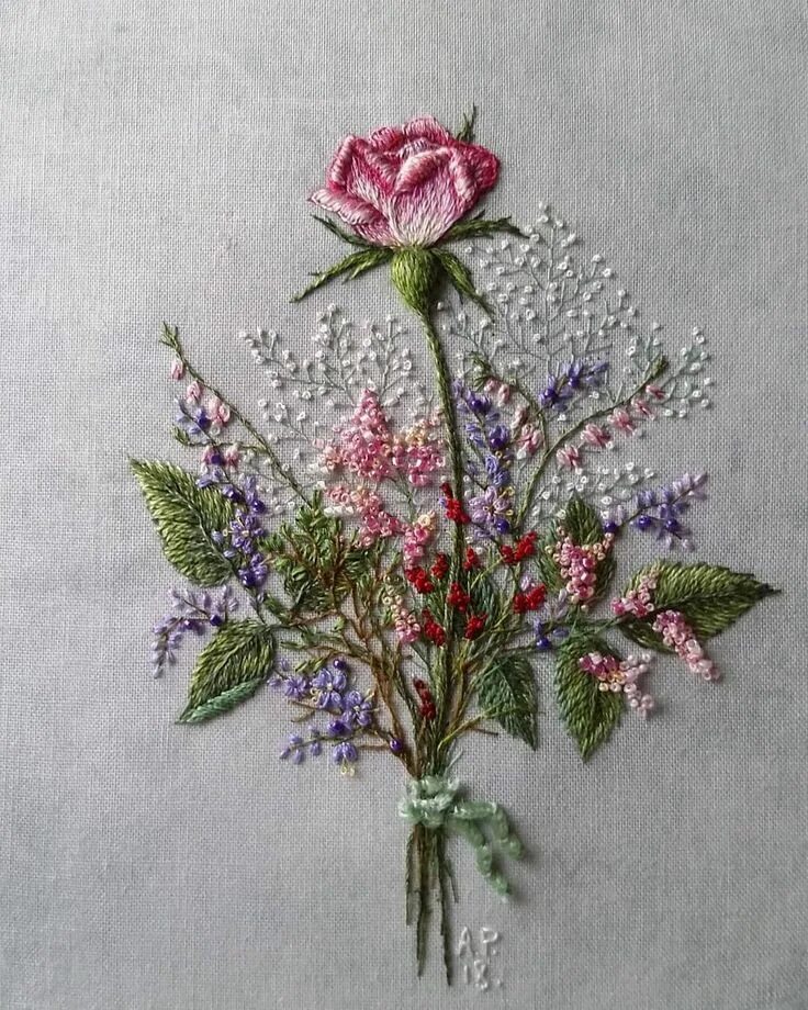 Техника вышивки цветов. Вышивка мелкие цветочки.