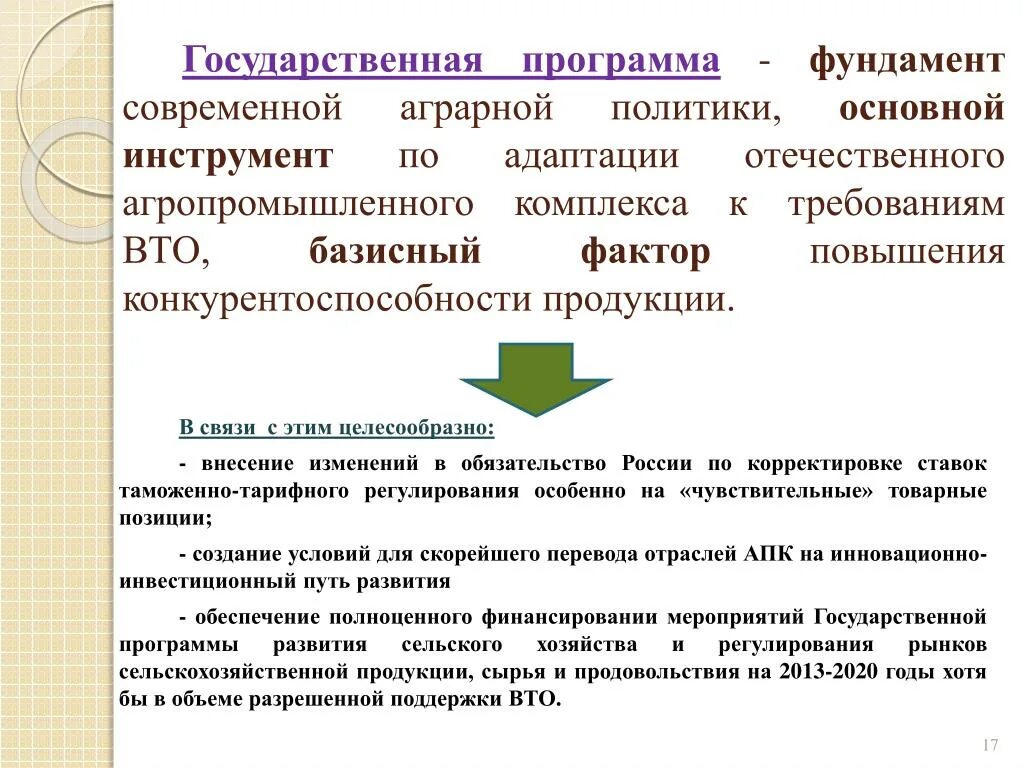 Изменение требований апк. Аграрная политика государства. Агропродовольственная политика в современной России. Требования к аграрной продукции. Приложение 2 к программе повышения конкурентоспособности Минсельхоз.