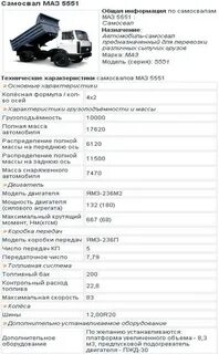 Технические характеристики самосвала