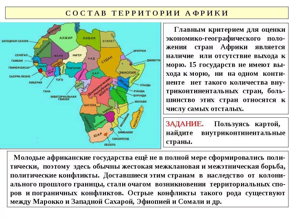 Особенности географического положения центральной африки. История формирования политической карты Африки. Состав территории Африки. Характеристика стран Африки таблица. Список всех стран Африки.