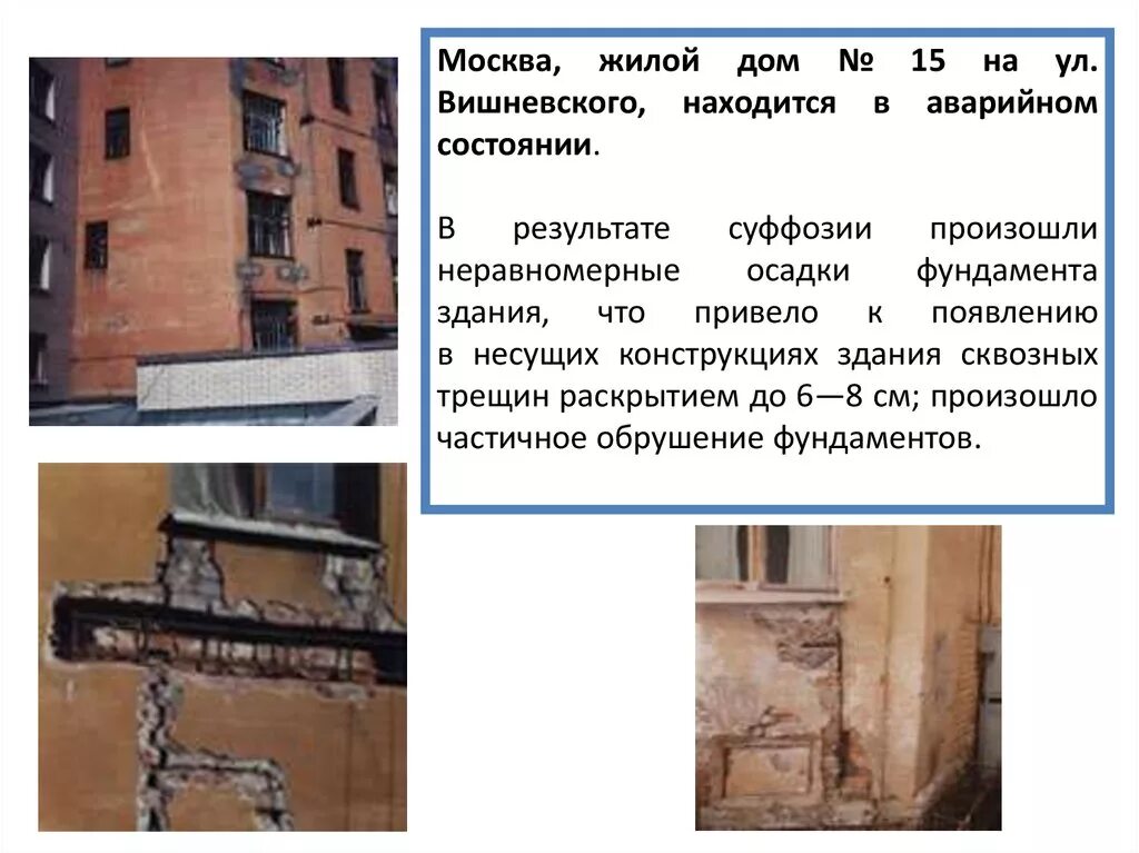 Неравномерная осадка фундамента. Неравномерные осадки здания. аварийное состояние фундаментов. неравномерная осадка здания. описание аварийного состояния здания.