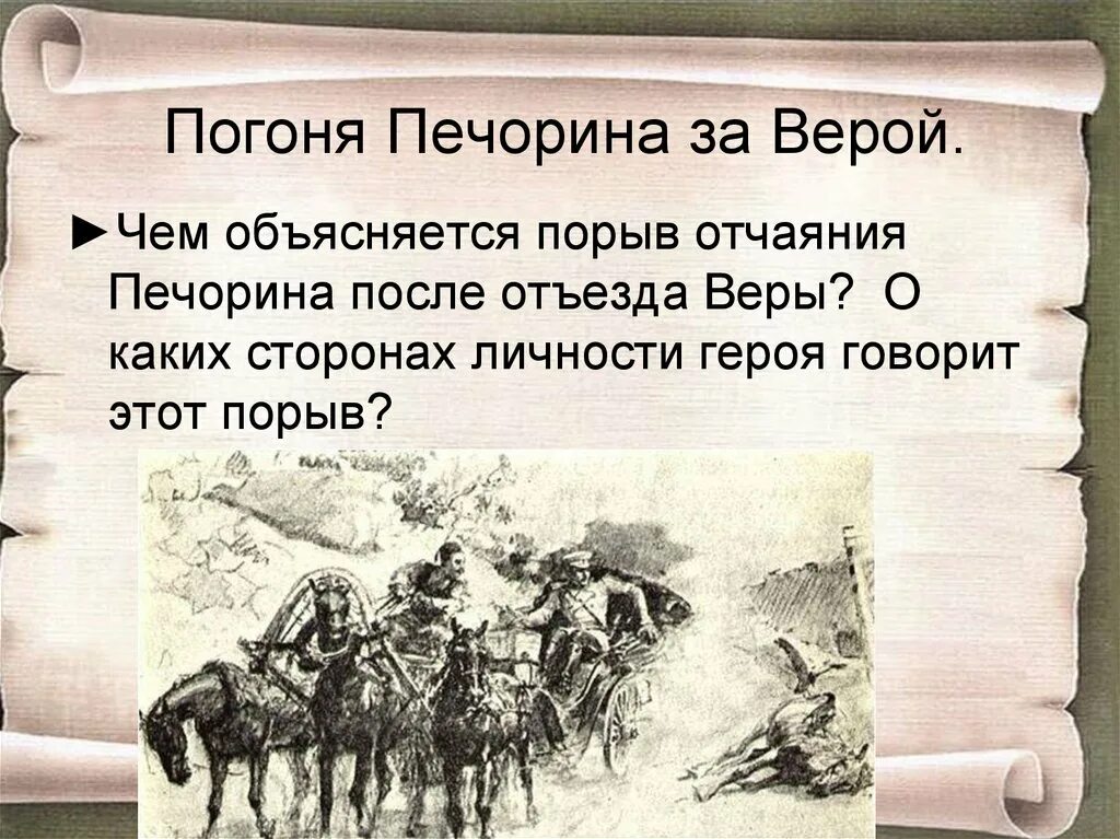 Погоня за верой герой нашего времени. Погоня Печорина за верой. Эпизод погони Печорина за верой. Печорин в погоне за верой