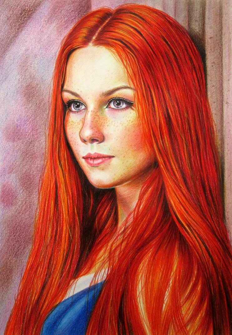 Цветные рисунки человека. Алекс Смит рыжеволосая. Портрет девушки цветными карандашами. Девушка цветными карандашами. Портрет рыжей девушки.