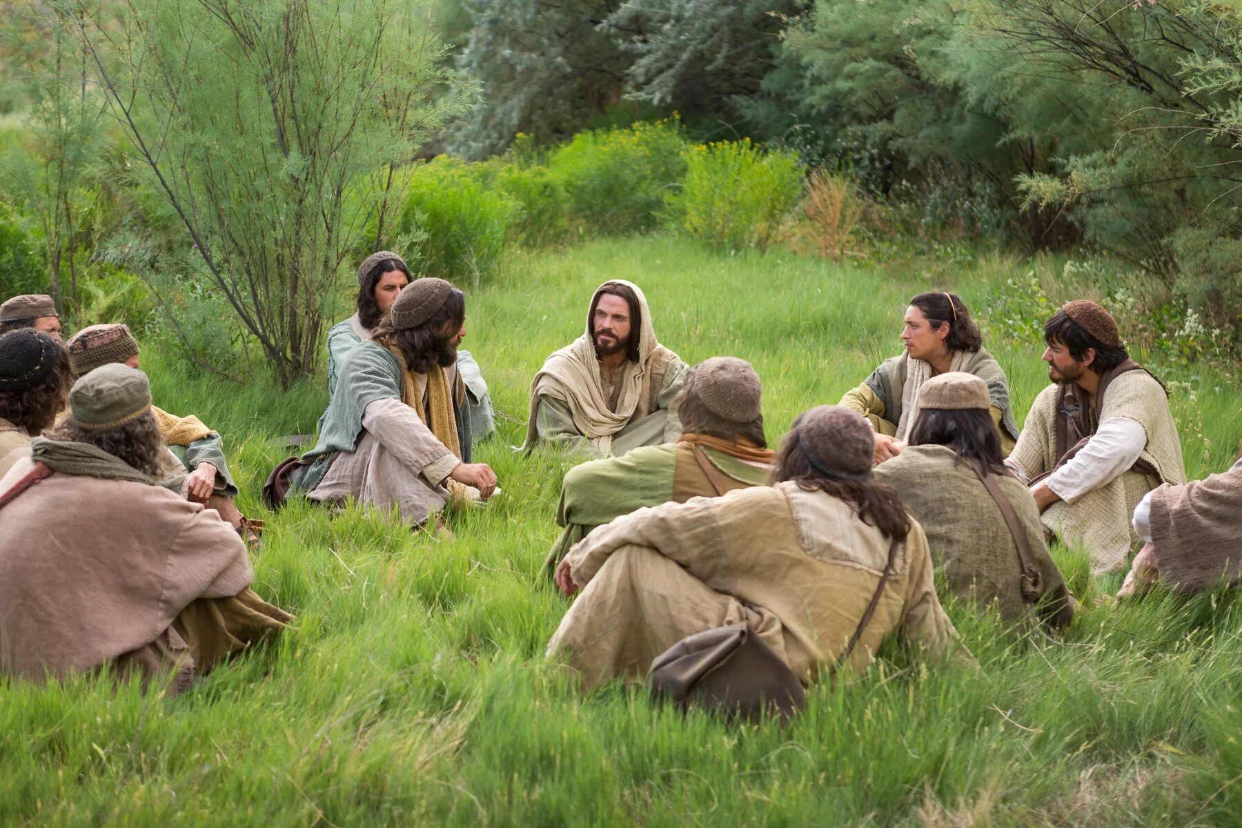 Иисус с учениками. Иисус с учениками в поле. Ученики Христа. Иисус учит.