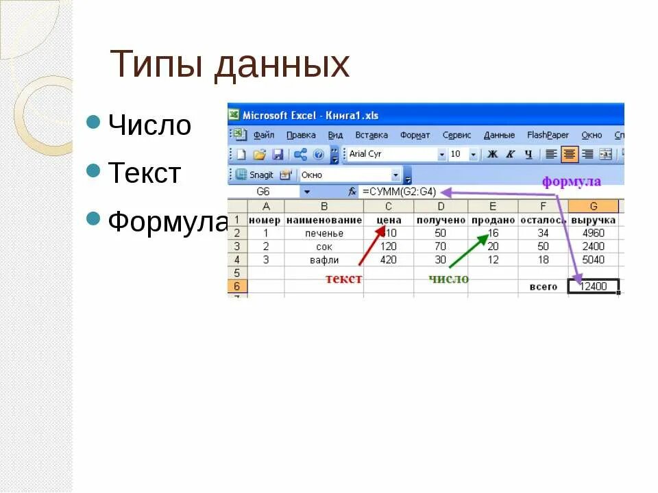 Форматы данных чисел и текста