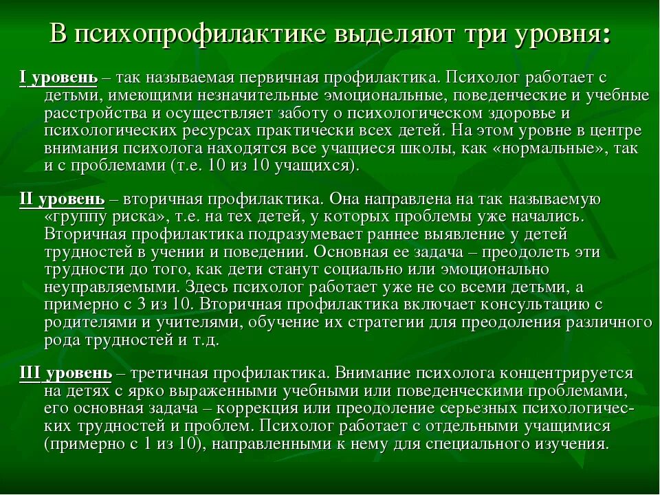 Основы психогигиены и психопрофилактики. Профилактика психических расстройств первичная вторичная. Направления психологической профилактики. Профилактика в психиатрии. Психопрофилактика.