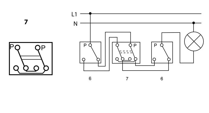 Сх подключения. Схема подключения перекрестного выключателя Шнайдер. Переключатель (СХ.6+6)- схема. Схема подключения 6 проходных выключателей. Подключение выключателя 6 схема.