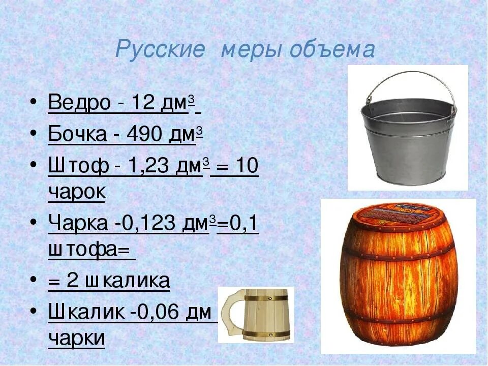 Сколько литров в 1 году. Меры объема в древней Руси. Старинные меры объема. Русские меры объема. Русская мера объёма жидкости.