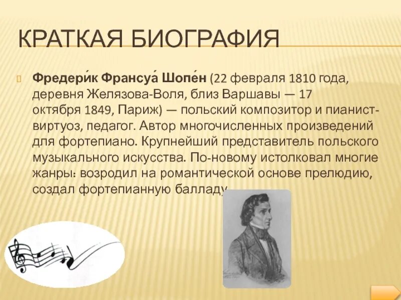 Фредерик шопен сообщение кратко. Фредерик шопен сообщение кратко