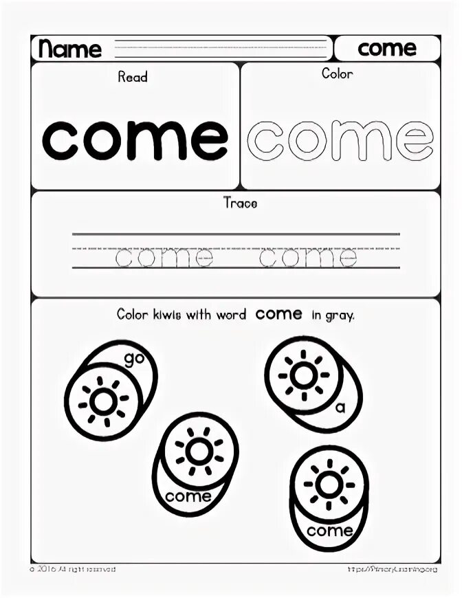 Come Sight Words Worksheets. Flying cycopcolopter under Words.