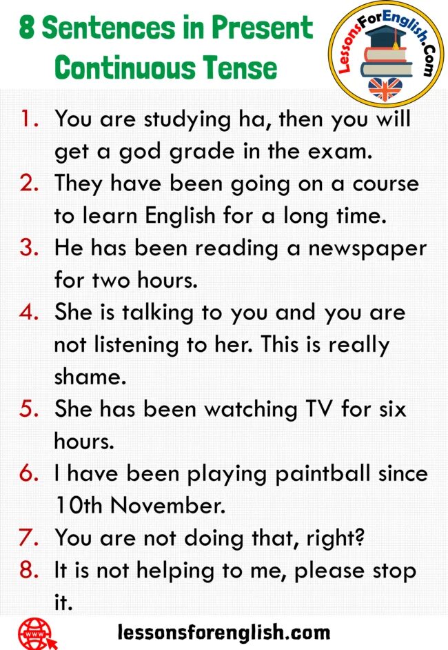 Read the sentences 1 8 and