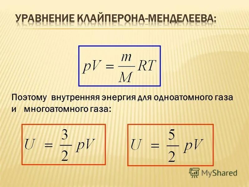 Определить внутреннюю энергию одноатомного идеального газа