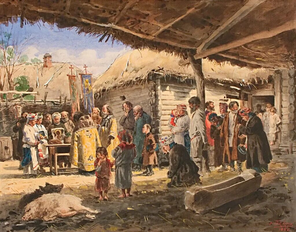 Картины Владимира Маковского молебен на Пасхе 1887.