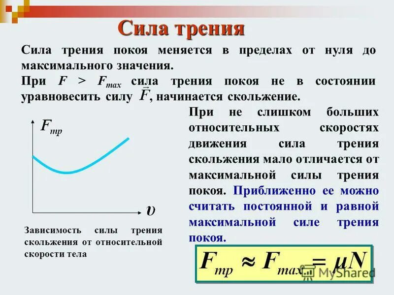 Как изменится сила трения. Зависимость силы трения от скорости.