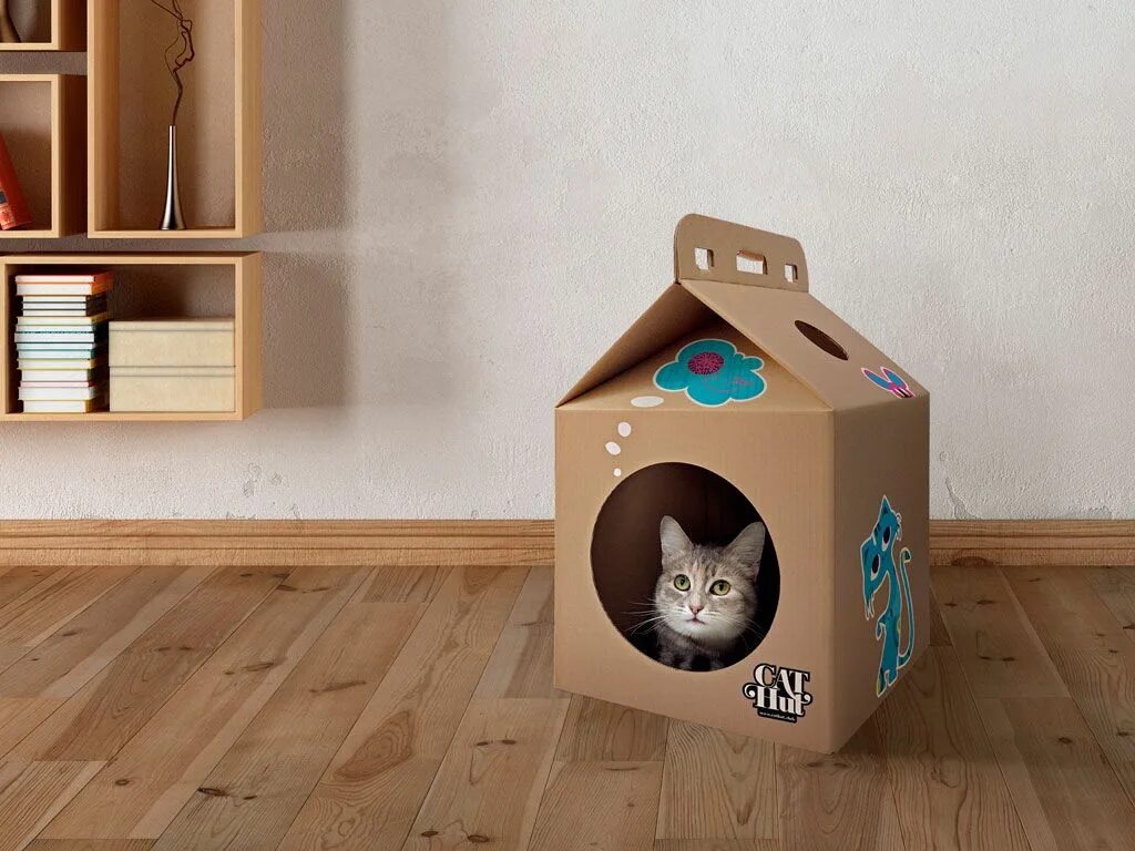 Как сделать домик из коробки для кошки. Картонный домик для кошки. Коробки для кошек домик. Домик для кошки из картонной коробки. Домик для кошки из коробок.