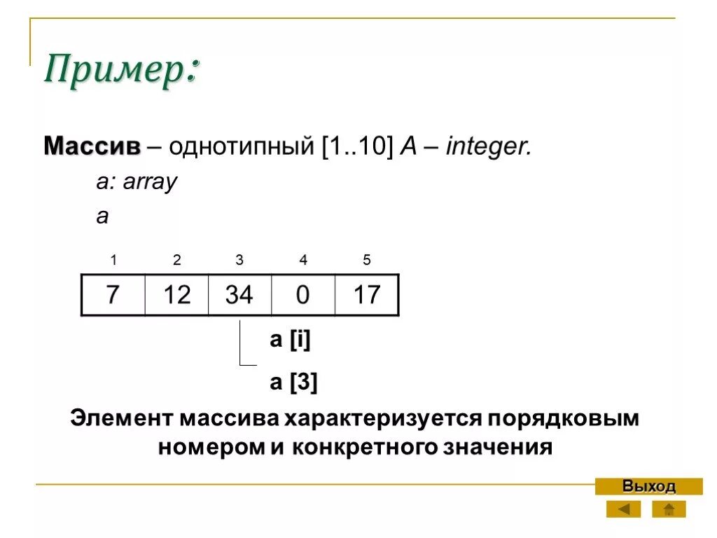 Порядковый номер массива. Порядковый номер элемента массива. Элементы массива примеры. Однотипный массив.