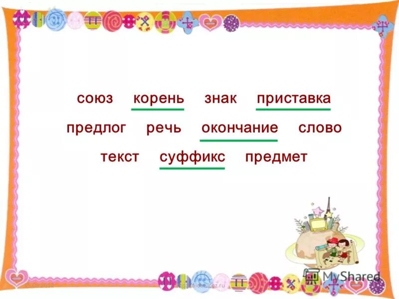 Слово корень обозначает часть речи. Предлог корень суффикс окончание. Приставка предлог суффикс окончание корень. Слово речи окончание. Предлоги суффиксы и окончания.