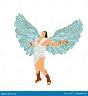 Greek Mythology Winged Man Icarus Vector Illustration Isolated on White 