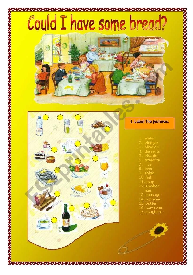 Can i have some bread. Can i have some cake worksheet at restaurant.