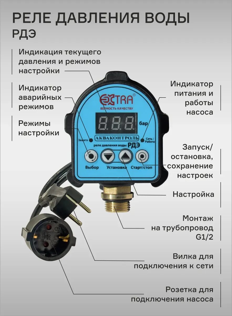 Реле давления Extra Акваконтроль РДЭ мастер РДЭ-10м-1,5. Реле давления Акваконтроль РДЭ электронное Extra, 1.5КВТ g1/2 5. Реле давления воды электронное Акваконтроль Extra РДЭ g1/2. Реле давления электронное Акваконтроль Extra РДЭ 1/2".