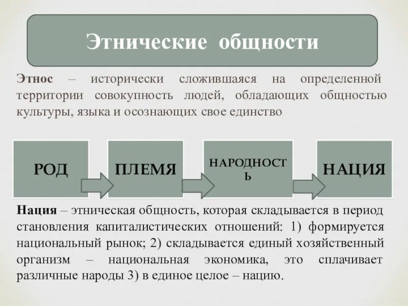 Типы этнических обществ. Этнические общности. Национально-этнические общности. Понятия этнос род племя народность нация. Формы этнических общностей.