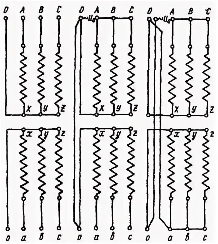Трансформатор д 11. Схема обмоток трансформатора для нулевой последовательности. Электропечной трансформатор схема подключения. Обмотка Вн и НН на схеме. НН И Вн в трёхстержневом трансформаторе схема.