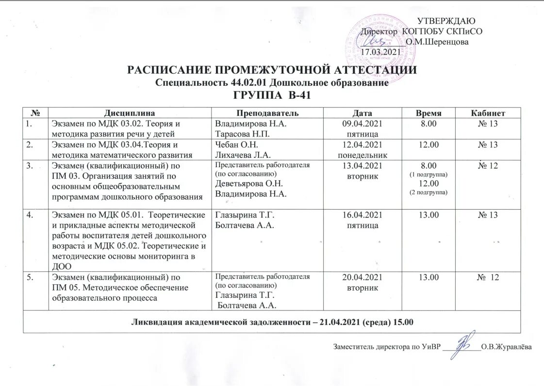график промежуточных аттестаций 2023