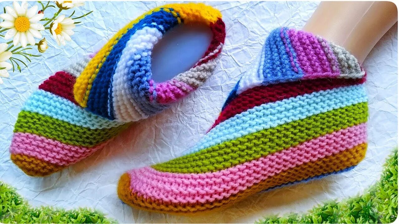 Следки за 2 час. Полосатые следки. вязание следков. следки квадратами.