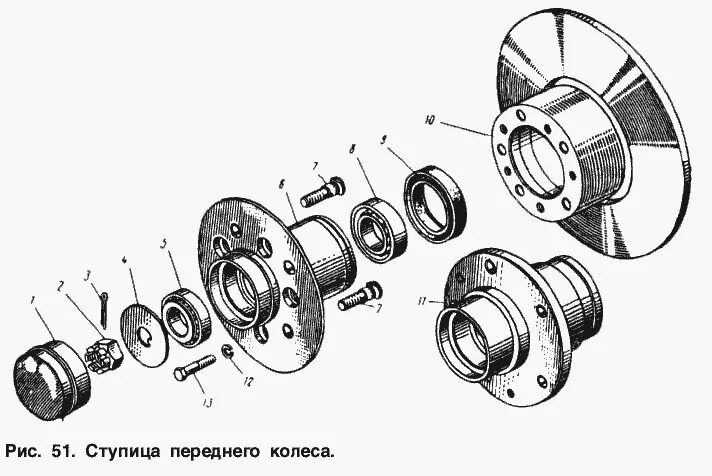Ступица переднего колеса для автомобиля КАМАЗ 65115, 21 дет.
