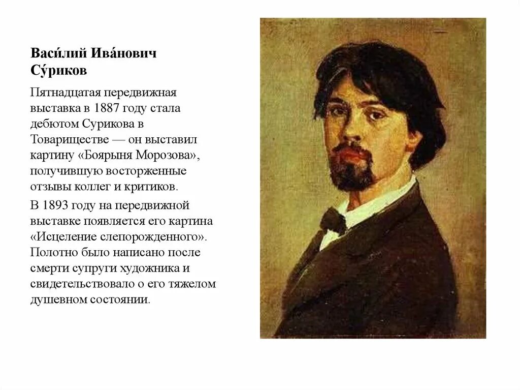 Суриков. Суриков передвижник. Был создан в 1887 году записать словами