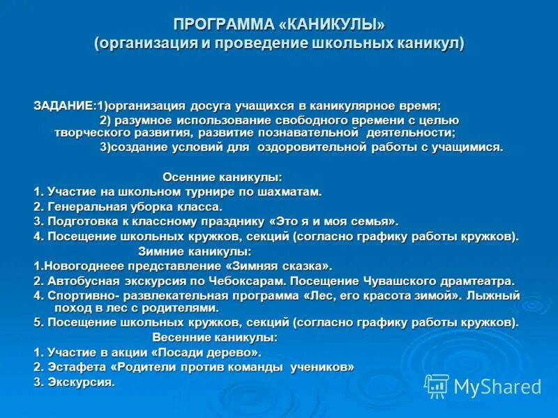 Каникулярная программа