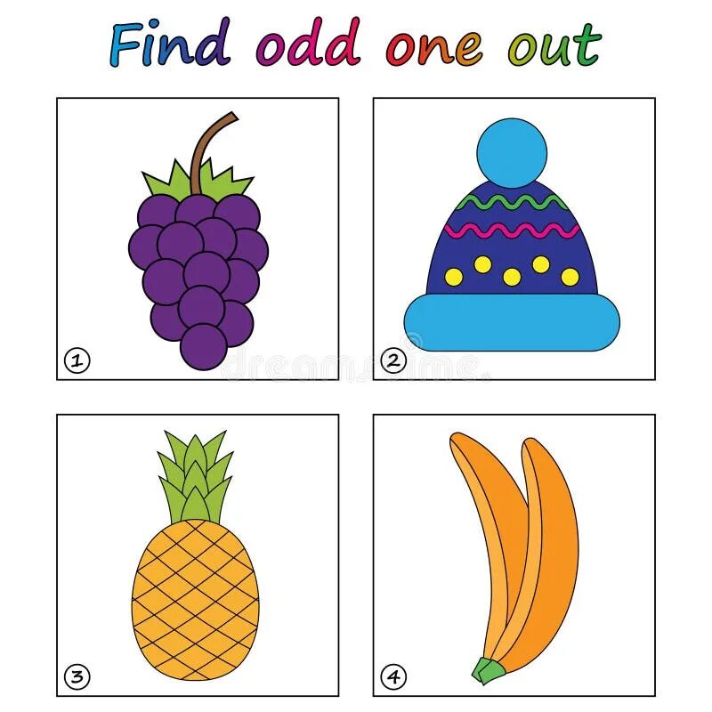 Find the odd one out. Odd one out. Find the odd one Worksheet for Kids. Find the odd one out for Kids.