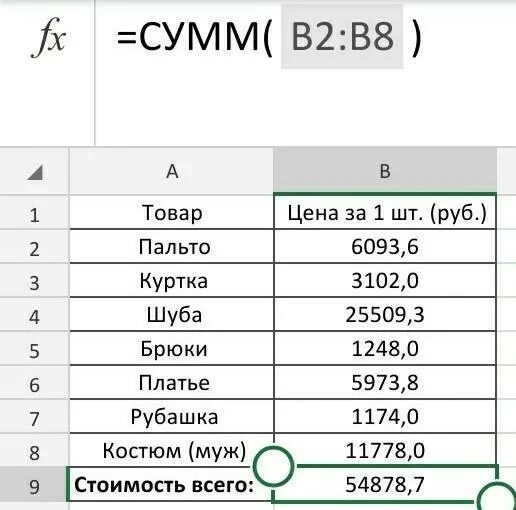 Дан фрагмент таблицы товар на складе